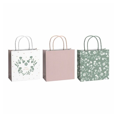Set de sacs cadeaux avec fleurs et rayures