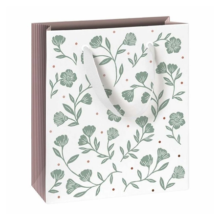 Sac cadeau avec fleurs vertes petit