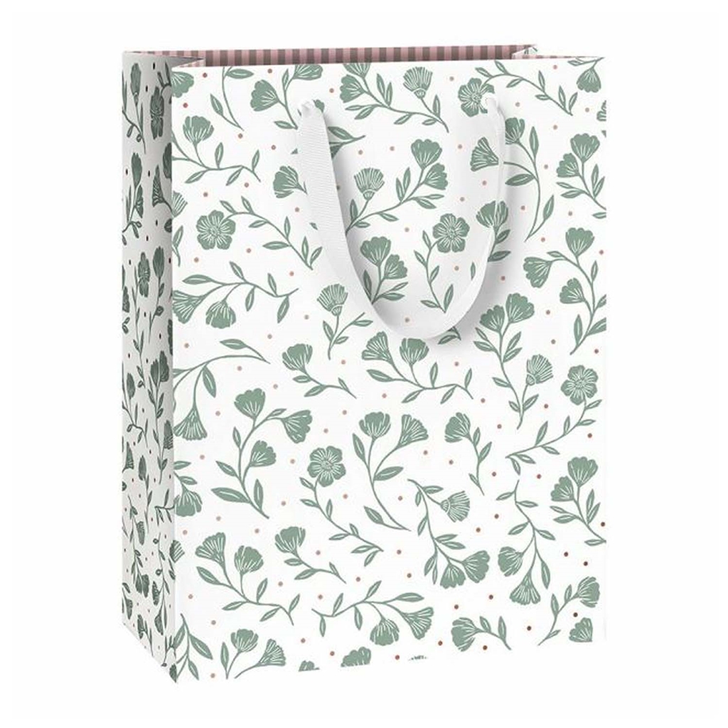 Sac cadeau avec fleurs vertes grand format