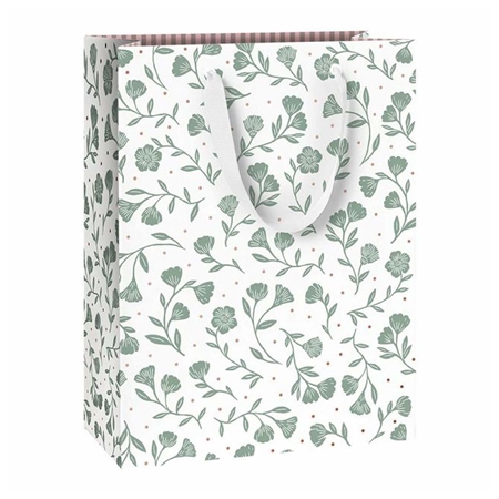 Sac cadeau avec fleurs vertes grand format