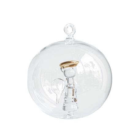 Boule en verre avec figurine ange doré