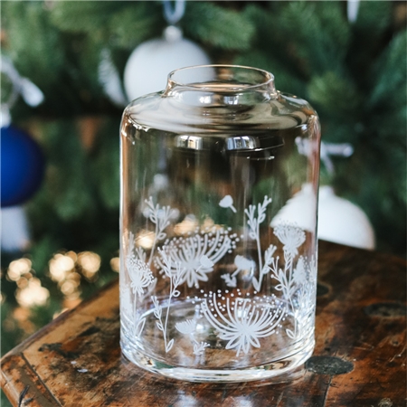 Vase transparent avec décoration florale