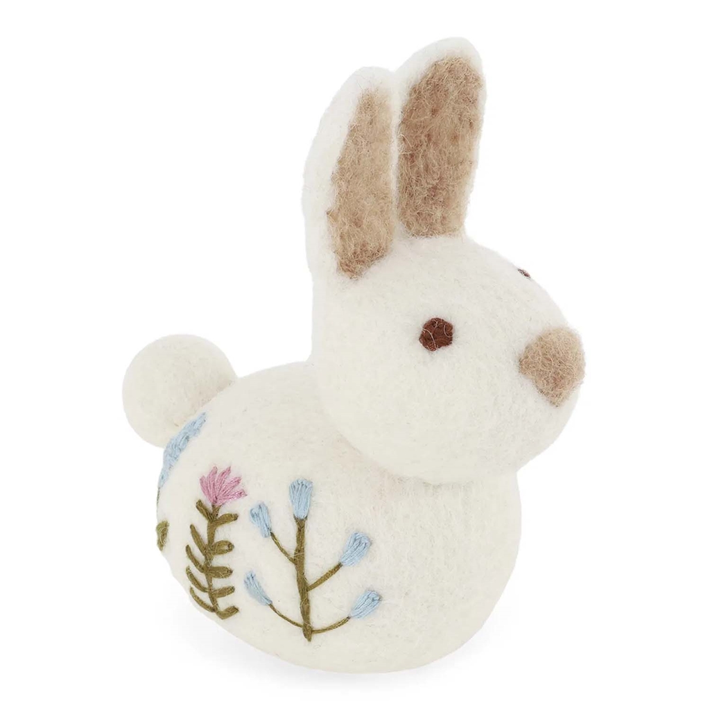 Lapin en feutre avec broderie blanche