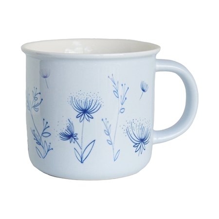 Boîte en céramique bleu clair avec décor de fleurs de prairie