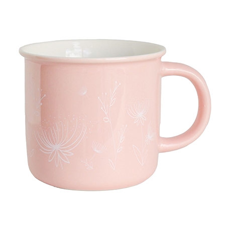 Boîte en céramique rose pâle avec décor de fleurs de prairie