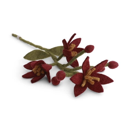 Branche de fleur en feutre rouge foncé