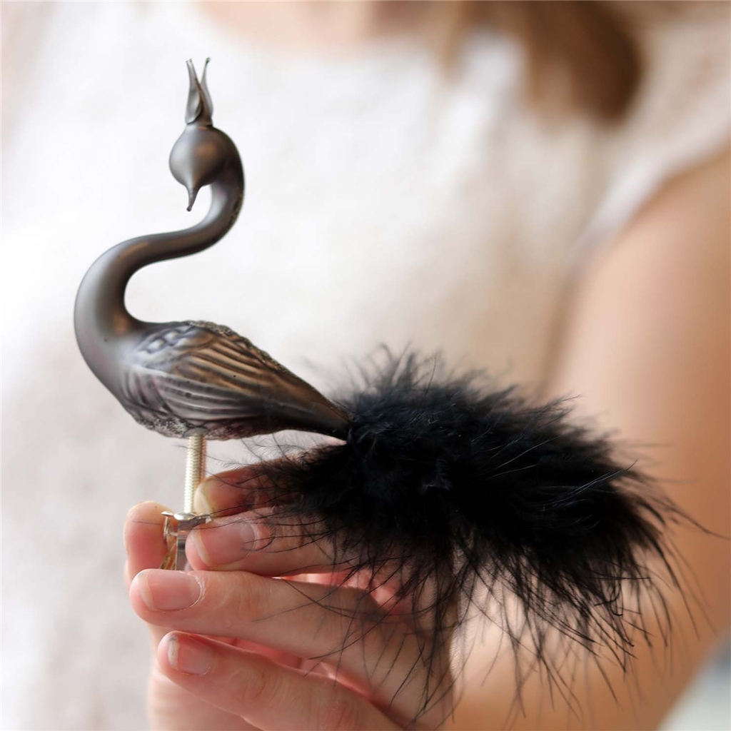 Cygne en verre graphite avec couronne