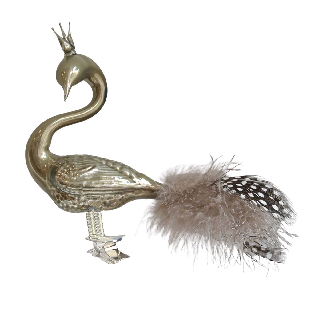 Cygne en verre kaki opale avec couronne 