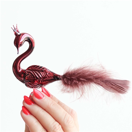 Cygne en couleur opale bordeaux avec couronne