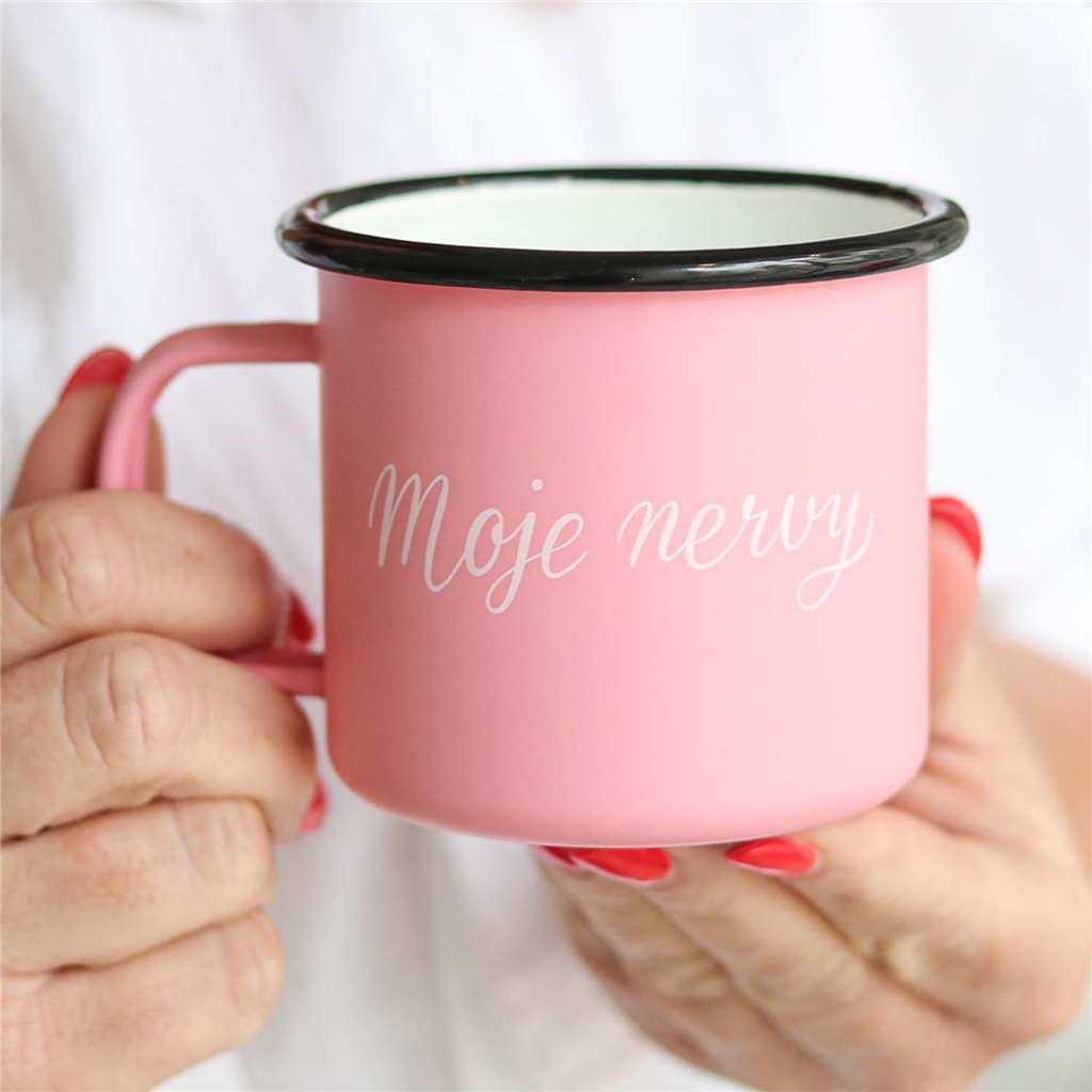 Mes nerfs – tasse en métal rose 300 ml